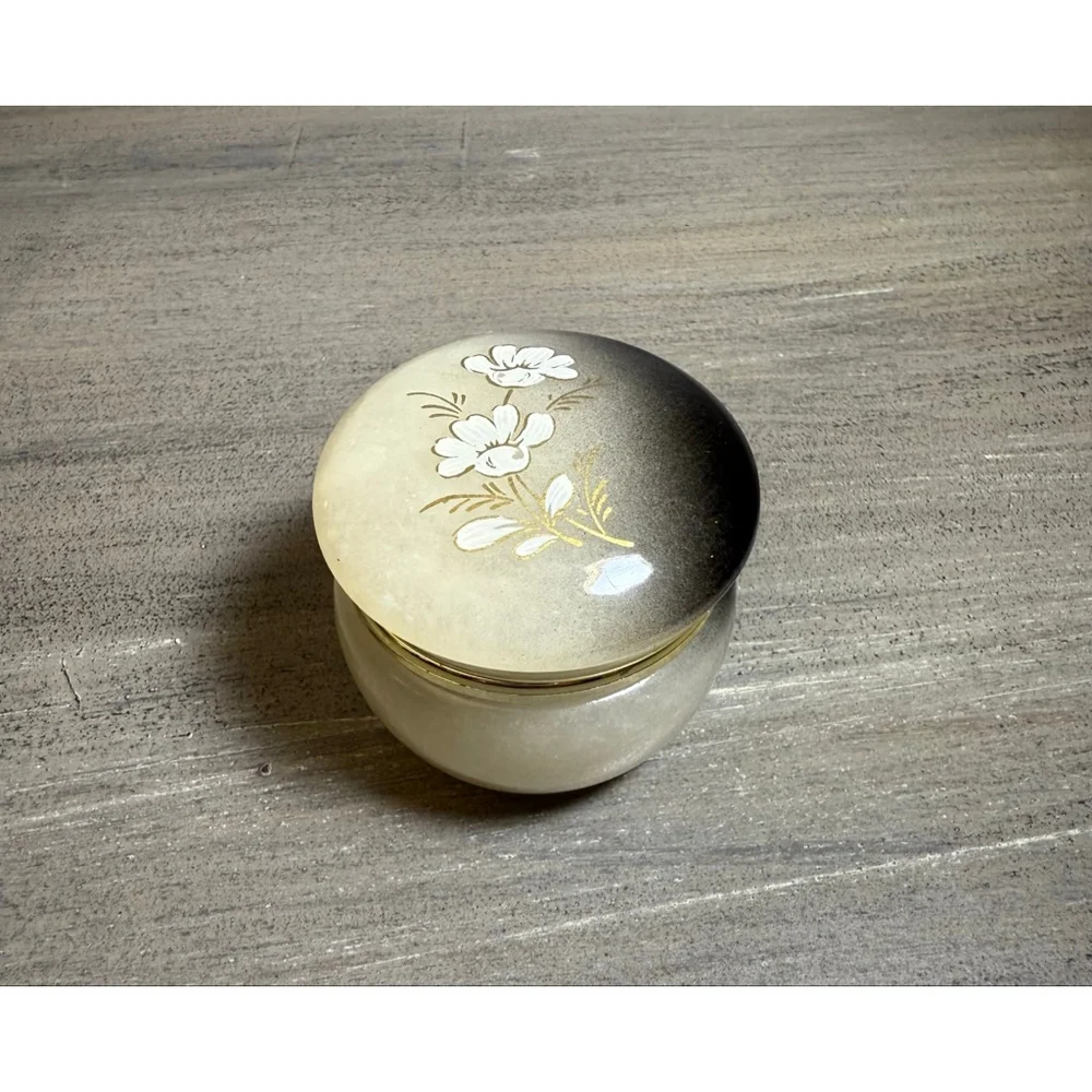 vintage Italian alabaster trinket box w/black-to-white gradient floral design